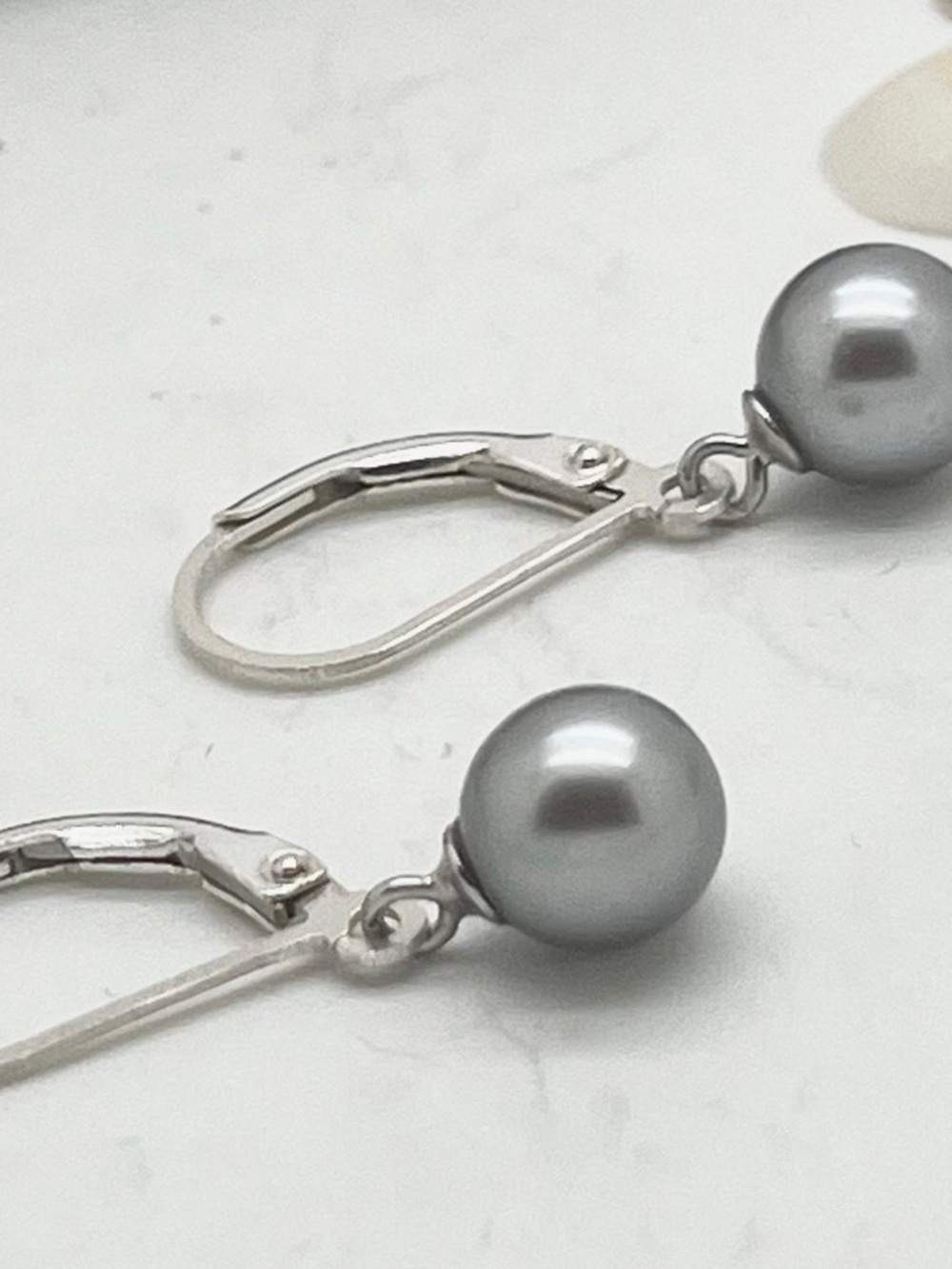Silver colored faux Grey Pearl Drop Earrings - Elegant Women’s Jewelry